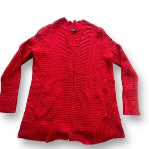 Talbots Red Textured Cableknit Open Front Cardigan Women’s Size Medium Holiday